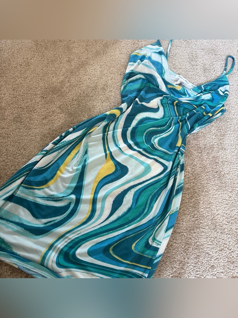 Swirl Print Sundress in Teal, Turquoise & Yellow